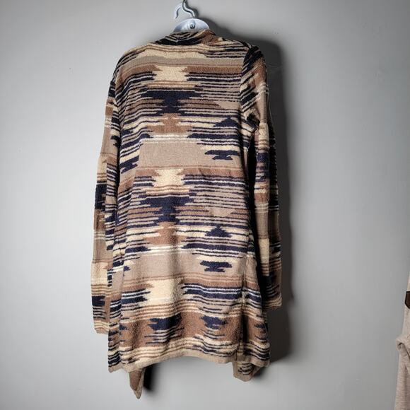 Lucky Brand Cardigan Size M Open Front Tribal Knit Sweater Earth Tones Boho Cozy - Picture 2 of 9